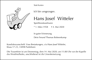 Traueranzeige von Hans Josef Witteler von Westfalen-Blatt