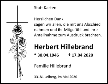 Traueranzeige von Herbert Hillebrand von Westfalen-Blatt