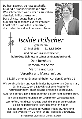 Traueranzeige von Isolde Hölscher von Westfalen-Blatt