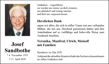 Traueranzeige von Josef Sandbothe von Westfalen-Blatt