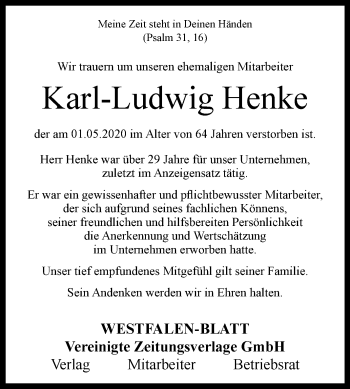 Traueranzeige von Karl-Ludwig Henke von Westfalen-Blatt