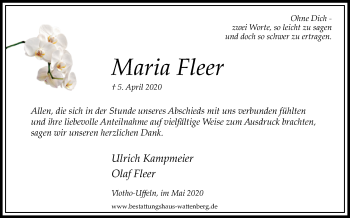 Traueranzeige von Maria Fleer von Westfalen-Blatt