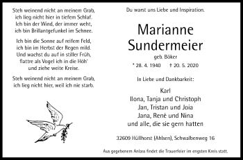 Traueranzeige von Marianne Sundermeier von Westfalen-Blatt