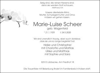 Traueranzeige von Marie-Luise Scheer von Westfalen-Blatt