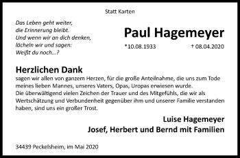 Traueranzeige von Paul Hagemeyer von Westfalen-Blatt