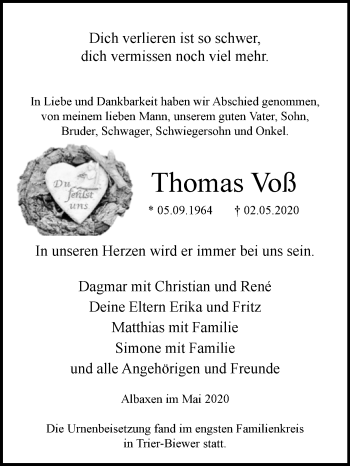 Traueranzeige von Thomas Voß von Westfalen-Blatt