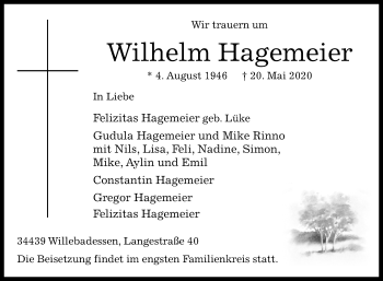 Traueranzeige von Wilhelm Hagemeier von Westfalen-Blatt