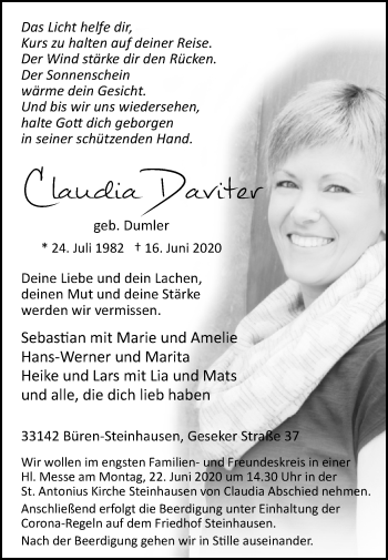 Traueranzeige von Claudia Daviter von Westfalen-Blatt