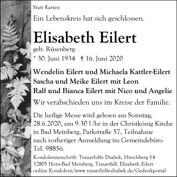 Traueranzeige von Elisabeth Eilert von Westfalen-Blatt