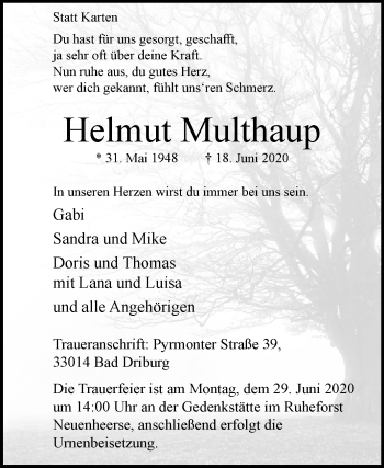 Traueranzeige von Helmut Multhaup von Westfalen-Blatt