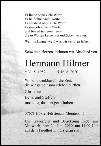 Traueranzeige von Hermann Hilmer von Westfalen-Blatt