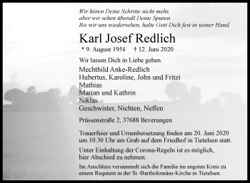 Traueranzeige von Karl Josef Redlich von Westfalen-Blatt