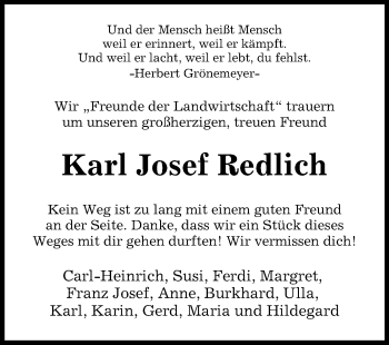 Traueranzeige von Karl Josef Redlich von Westfalen-Blatt