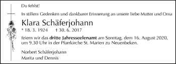 Traueranzeige von Klara Schäferjohann von Westfalen-Blatt