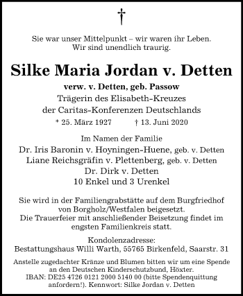 Traueranzeige von Silke Maria Jordan v. Detten von Westfalen-Blatt