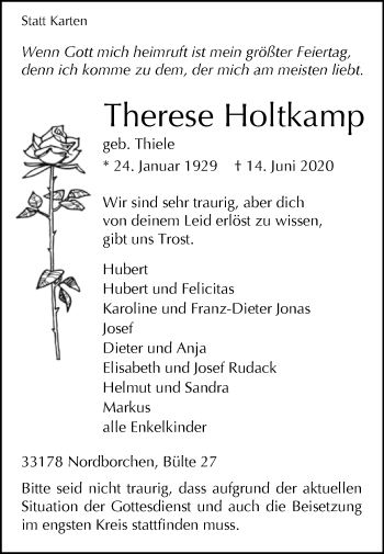 Traueranzeige von Therese Holtkamp von Westfalen-Blatt