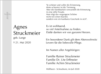 Traueranzeige von Agnes Struckmeier von Westfalen-Blatt