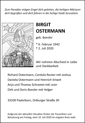 Traueranzeige von Birgit Ostermann von Westfalen-Blatt