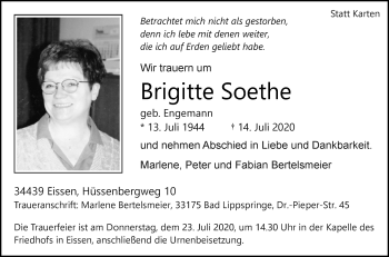 Traueranzeige von Brigitte Soethe von Westfalen-Blatt