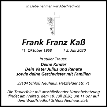 Traueranzeige von Frank Franz Kaß von Westfalen-Blatt