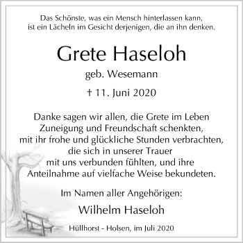 Traueranzeige von Grete Haseloh von Westfalen-Blatt