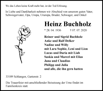 Traueranzeige von Heinz Buchholz von Westfalen-Blatt