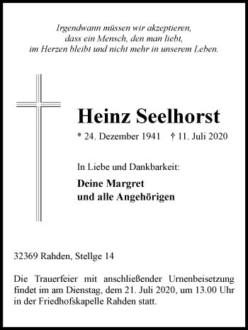 Traueranzeige von Heinz Seelhorst von Westfalen-Blatt