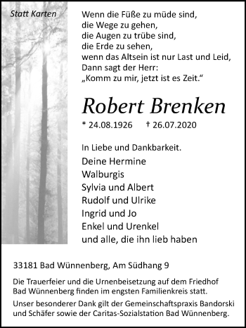 Traueranzeige von Robert Brenken von Westfalen-Blatt