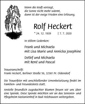 Traueranzeige von Rolf Heckert von Westfalen-Blatt