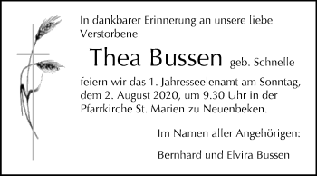 Traueranzeige von Thea Bussen von Westfalen-Blatt