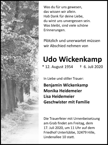 Traueranzeige von Udo Wickenkamp von Westfalen-Blatt