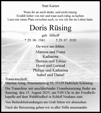 Traueranzeige von Doris Rüsing von Westfalen-Blatt