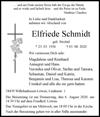 Traueranzeige von Elfriede Schmidt von Westfalen-Blatt