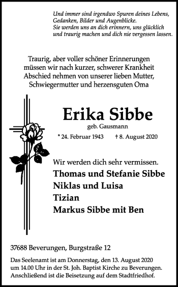 Traueranzeige von Erika Sibbe von Westfalen-Blatt