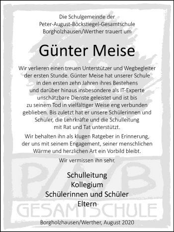 Traueranzeige von Günter Meise von Westfalen-Blatt