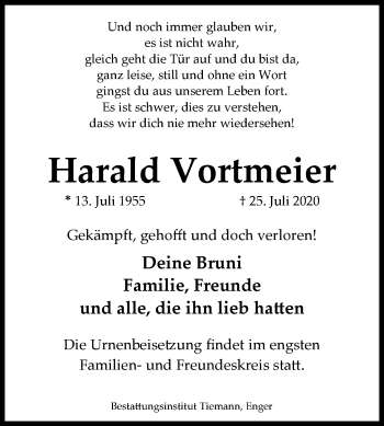 Traueranzeige von Harald Vortmeier von Westfalen-Blatt