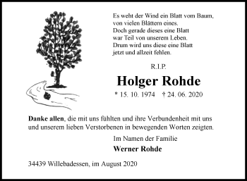 Traueranzeige von Holger Rohde von Westfalen-Blatt