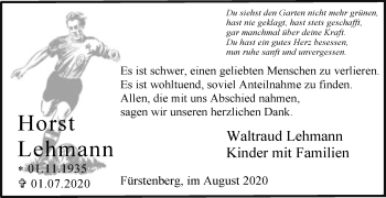 Traueranzeige von Horst Lehmann von Westfalen-Blatt