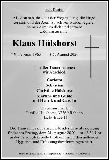 Traueranzeige von Klaus Hülshorst von Westfalen-Blatt