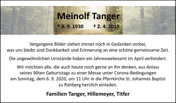 Traueranzeige von Meinolf Tanger von Westfalen-Blatt