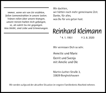 Traueranzeige von Reinhard Kleimann von Westfalen-Blatt