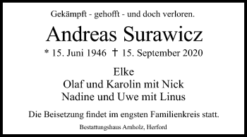 Traueranzeige von Andreas Surawicz von Westfalen-Blatt