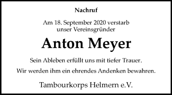 Traueranzeige von Anton Meyer von Westfalen-Blatt