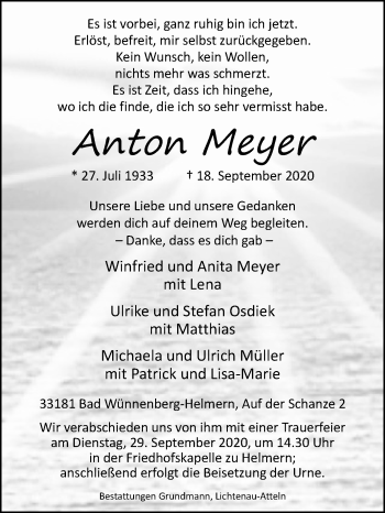 Traueranzeige von Anton Meyer von Westfalen-Blatt