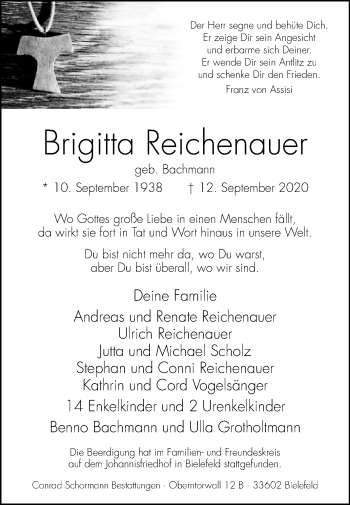 Traueranzeige von Brigitta Reichenauer von Westfalen-Blatt