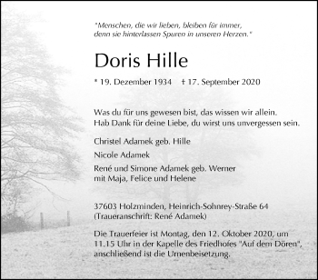 Traueranzeige von Doris Hille von Westfalen-Blatt