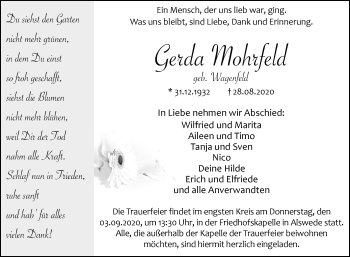 Traueranzeige von Gerda Mohrfeld von Westfalen-Blatt