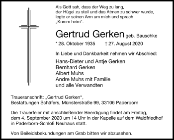 Traueranzeige von Gertrud Gerken