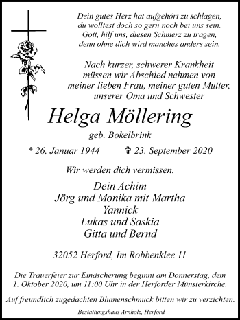 Traueranzeige von Helga Möllering von Westfalen-Blatt