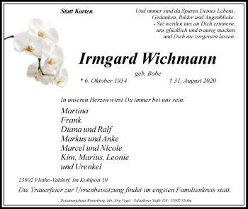 Traueranzeige von Irmgard Wichmann von Westfalen-Blatt